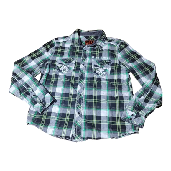 Rock Revival Other - Rock Revival Mens Large Long Sleeve Button Up Shirt Embroidered Spellout B30